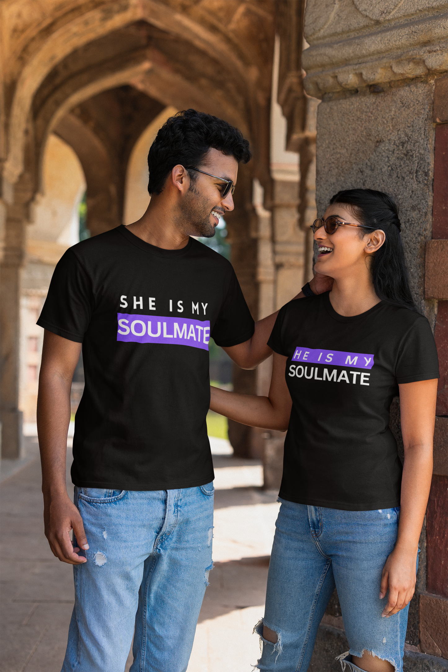 HE + SHE IS MY SOULMATE Couple T-Shirts