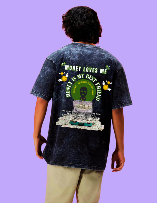 MANIFEST MONEY. ATTRACT ABUNDANCE ACID WASHED OVERSIZED T-SHIRT. WALK WITH 888.