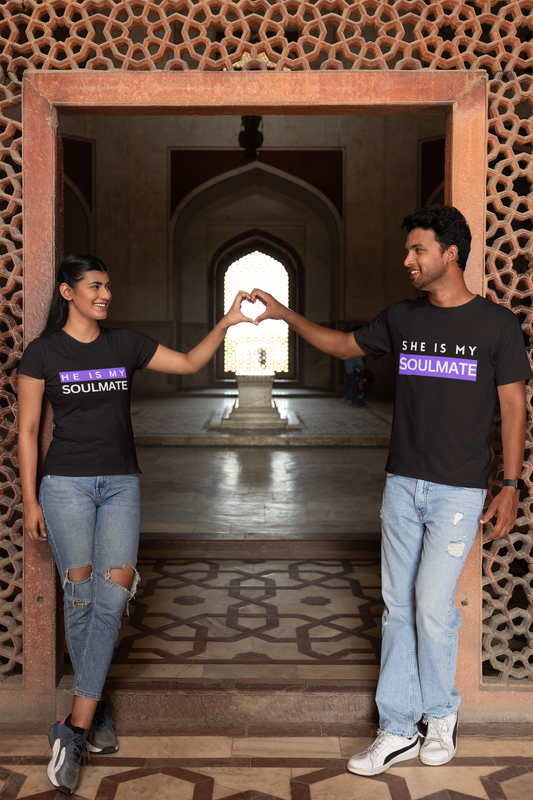 HE + SHE IS MY SOULMATE Couple T-Shirts